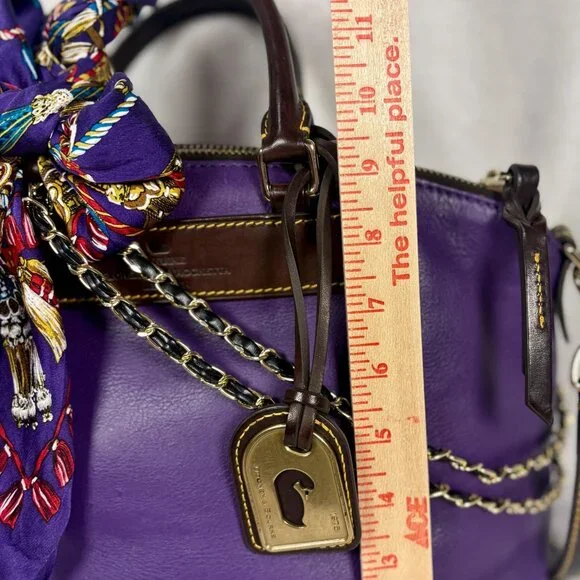 Dooney &  Bourke Purple Florentine Vachetta Dillen Satchel with Scarf and Chains - Picture 10 of 12